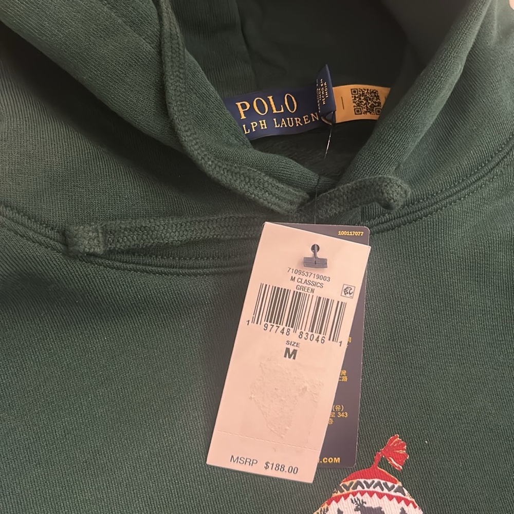 💚🐻 NEW WITH TAGS🐻💚 Polo Bear Fleece Hoodie Size M - Picture 8 of 9